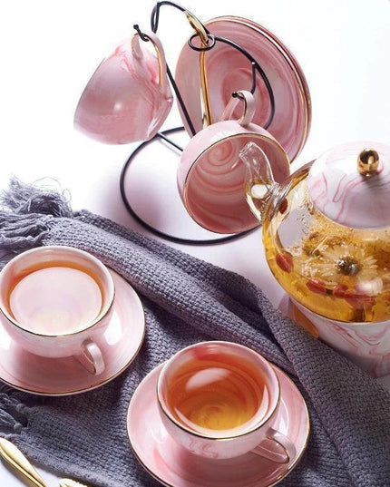 Luxurious Marbled Porcelain Tea Set for Sophisticated Tea Experiences