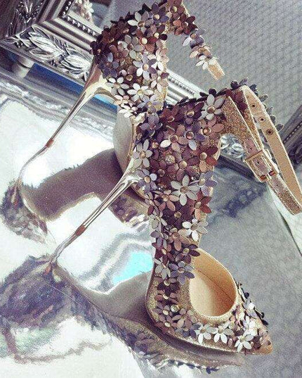 Glamorous Floral Sequin Bridal Heels for Unforgettable Events