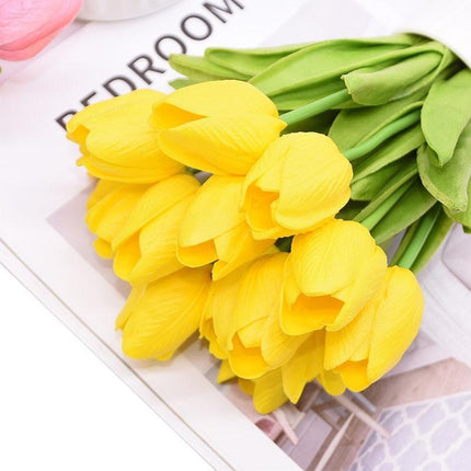 Realistic White and Yellow Tulip Arrangement - Luxurious Artificial Flower Set