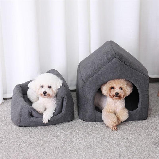 2In1 Pet Dog Bed House with Detach Mat Kennel Foldable Removable Breathable Cat Bed for Dog Cat Puppy Warm Soft Cushion Washable-0-Très Elite-Beige-M-China-Très Elite