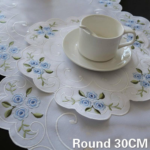 Elegant Satin Floral Circular Dining Placemat with Embroidered Flowers