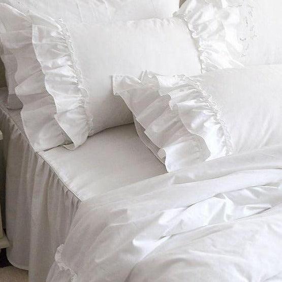 Elegant White Lace Ruffle 4-Piece Bedding Collection for Full, Queen, and King Beds