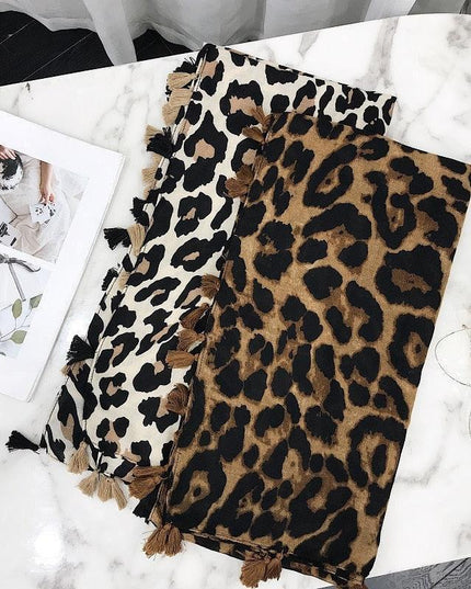 Chic Leopard Print Tassel Viscose Wrap