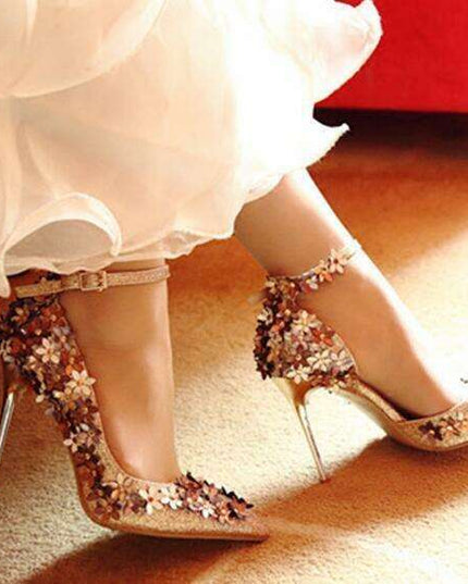 Glamorous Floral Sequin Bridal Heels for Unforgettable Events