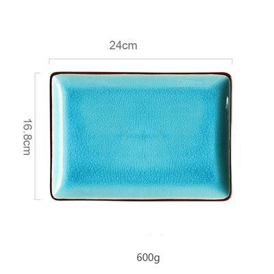 Elegant Blue Ice-Crack Glaze Ceramic Dinner Plates Set - Pack of 4