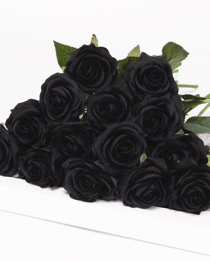 Chic Black Rose Tulip Latex Floral Arrangement - Set of 15 Handcrafted Elegance
