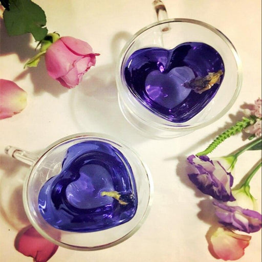 Heart-Shaped Borosilicate Glass Tea Cup Set with Double Wall Insulation