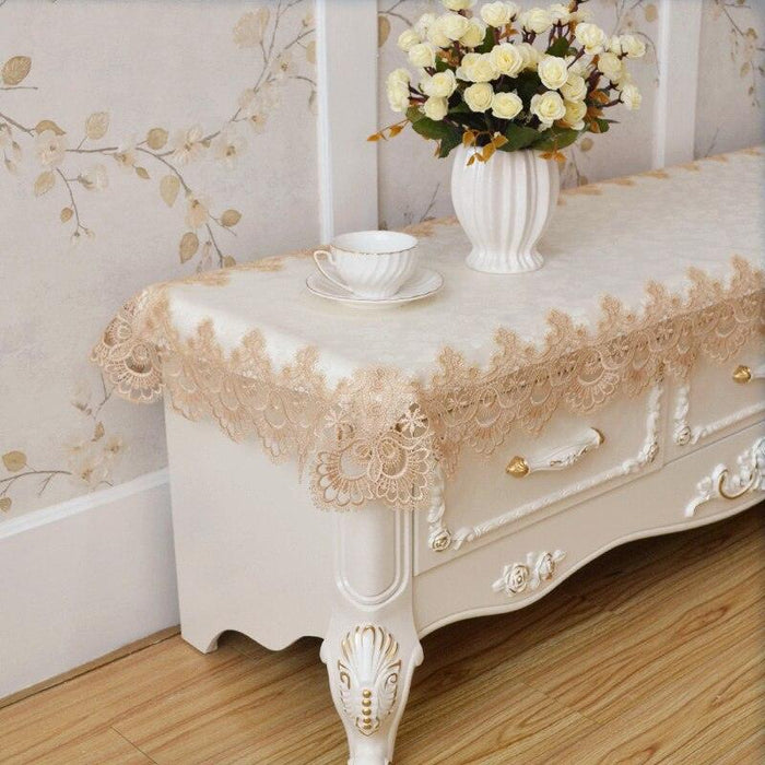 Lace Trimmed Tablecloth for Tables, Pianos, and Home Decor