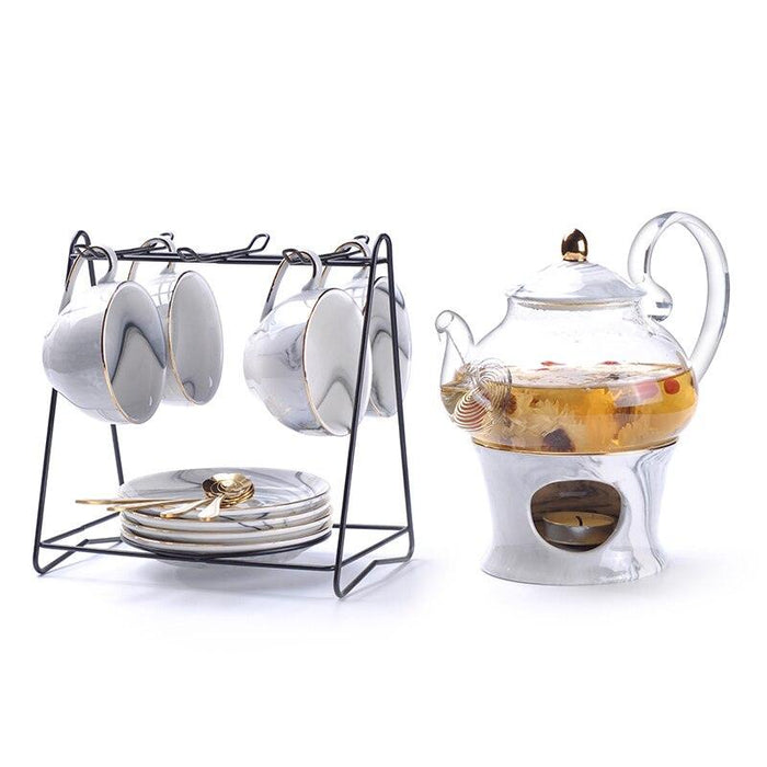 Golden Marbled Porcelain Tea Set with Elegant Details