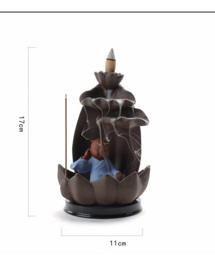 Serene Zen Monk Backflow Incense Waterfall with Illuminating LED for a Calming Environment