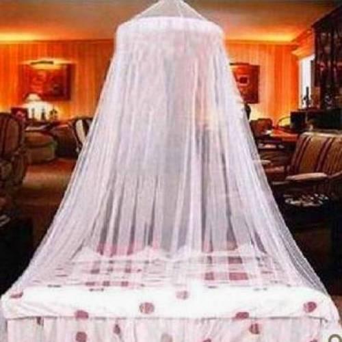 Elegant Hung Dome Mosquito Net with Sheer Panel Design - Chic Double Bed Protection