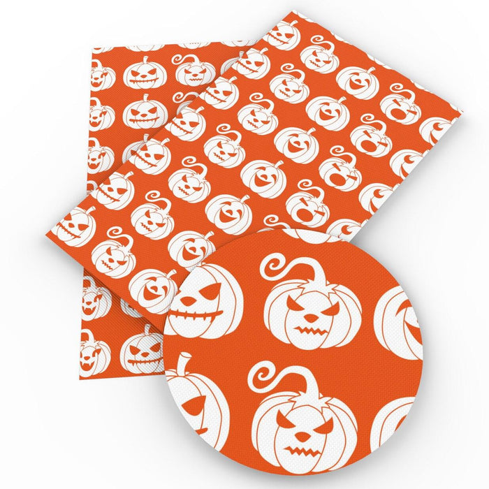 Creepy Jack-O'-Lantern Faux Leather Fabric for Halloween Sewing - David Accessories