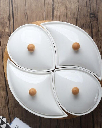 Elegant Artisan Porcelain Serving Ensemble with Sustainable Bamboo Tray