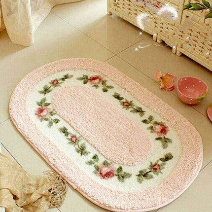 Chic Pink Rose Oval Rug Set - 2 Elegant Mats for Stylish Home Decor