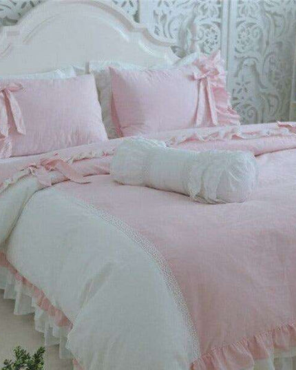 Luxurious Lace Ruffle Cotton Bedding Ensemble for a Serene Bedroom Retreat