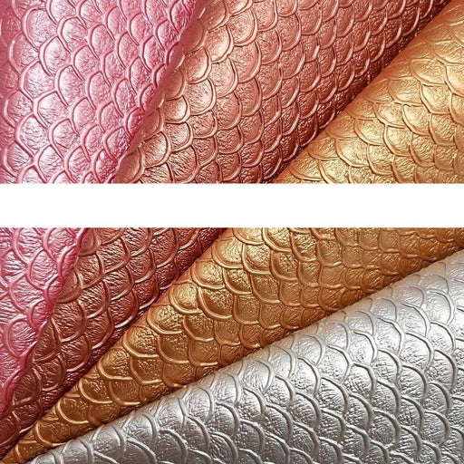 Enchanting Mermaid Fish Scales Faux Leather Crafting Fabric - 21x29cm