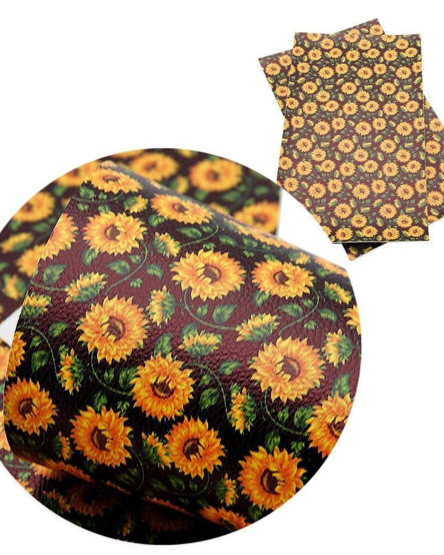 Elegant Floral Print Synthetic Leather Crafting Fabric - 20*33cm Premium Quality for Creative Projects