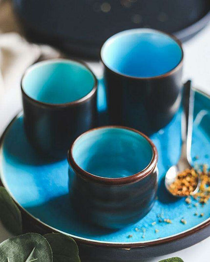 Stunning Blue Ice Cracking Glaze Ceramic Dinnerware - Set of 4 Plates