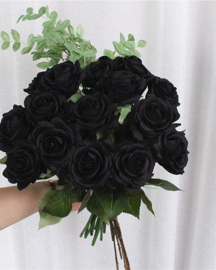 Chic Black Rose Tulip Latex Floral Arrangement - Set of 15 Handcrafted Elegance