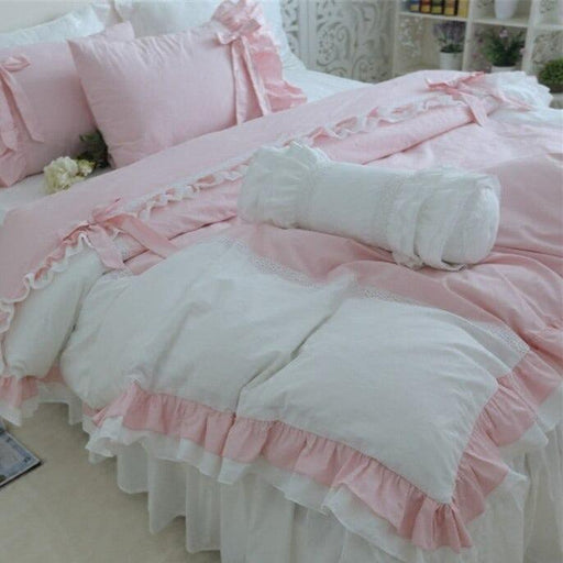 Elegant Floral Lace Kids' Bedding Set with Delicate Embroidery and Ruffled Edges