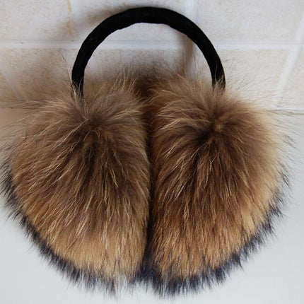 Opulent Oversized Raccoon Fur Earmuffs: Elevate Your Winter Wardrobe with Cozy Elegance