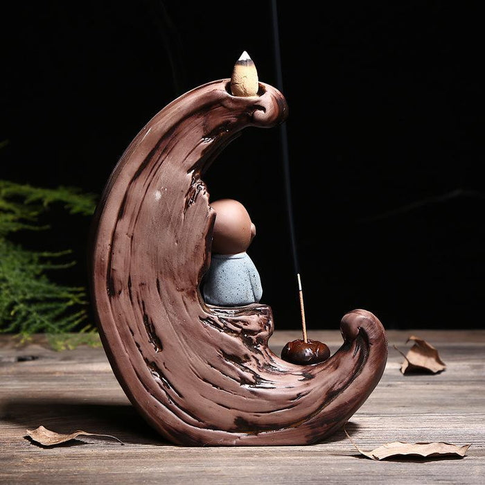 Buddha Monk Zen Ceramic Backflow Incense Burner - Serene Home Decor Piece