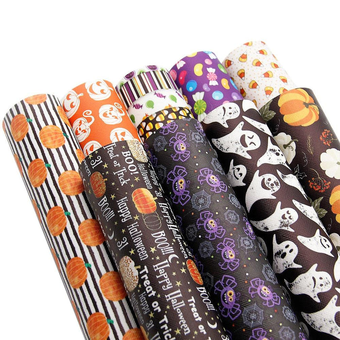 Spooky Pumpkin Halloween Synthetic Leather Fabric - Crafting Inspiration by David Accessories