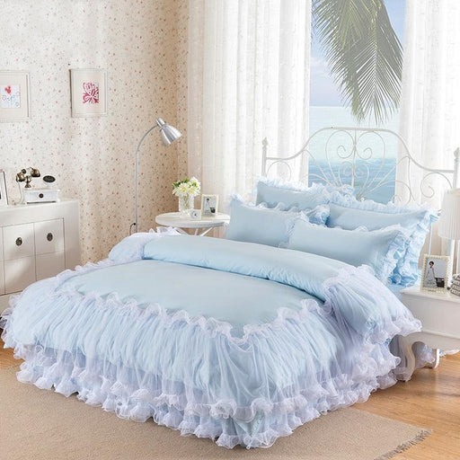 Regal Lace Ruffle Bedding Set with Korean Princess Elegance