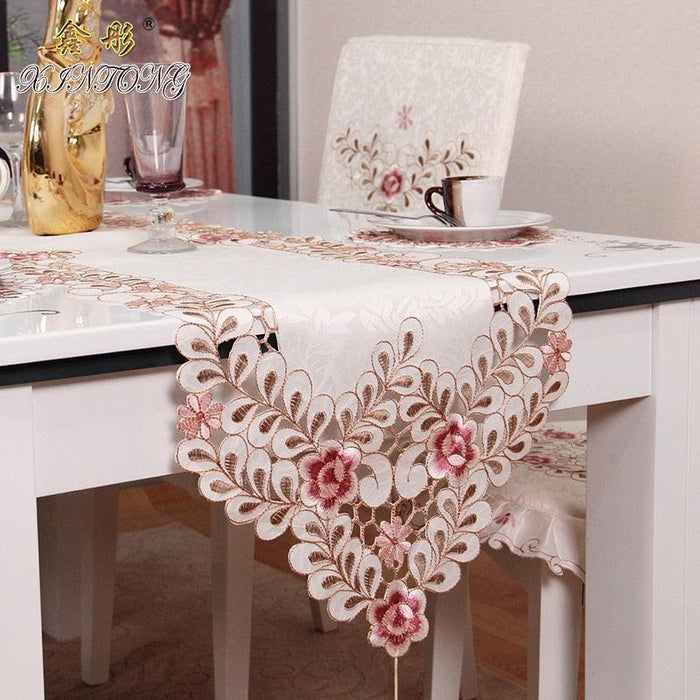 Elevate Your Home Decor with Opulent Botanical Embroidered Table Runner