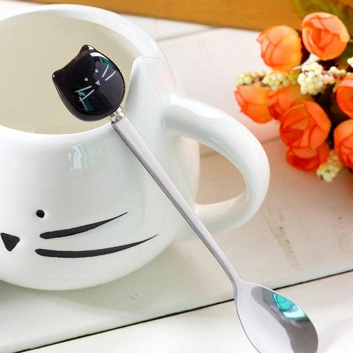 Charming Ceramic Cat Mug with Spoon for Hot and Cold Beverages - 400ml Drinkware