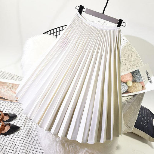 Elegant White Pleated Midi Skirt for Fashionable Ladies