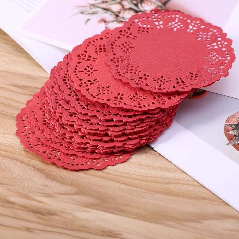 100Pcs/Pack Colorful Lace Paper Mats Coasters Placemats Wedding Events Party Table Gift-Home & Kitchen›Kitchen & Dining›Kitchen Knives & Cutlery Accessories›Cutting Boards, Mats & Sets-Très Elite-Red-Très Elite