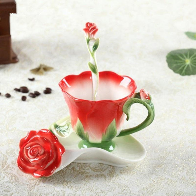 Captivating Blooming Red Rose 3D Ceramic Tea Set - An Exquisite Gift for Tea Aficionados