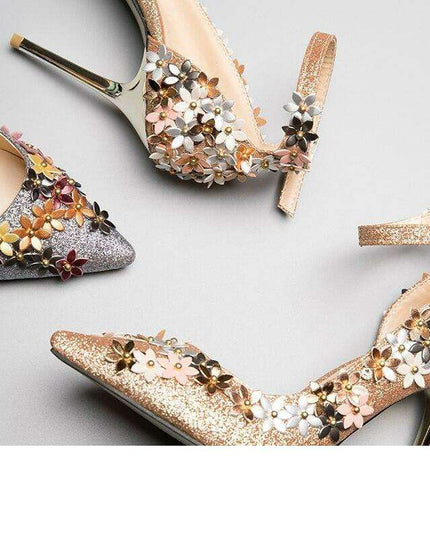 Glamorous Floral Sequin Bridal Heels for Unforgettable Events