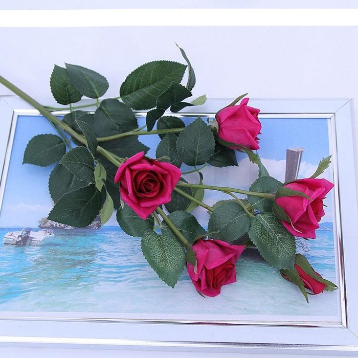 12 Pieces of Real Touch Small Artificial Rose Flowers with 5 Heads