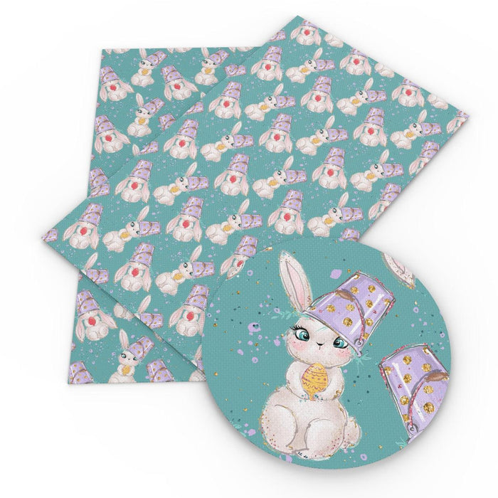 Easter Bunny Design Faux Synthetic Leather Fabric - 20*33cm