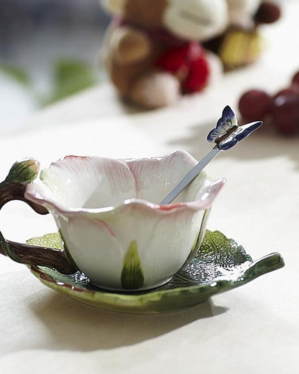 Handcrafted Pink Rose Ceramic Coffee Set for Luxurious Morning Indulgence