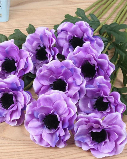 Lifelike Silk Anemone Floral Arrangement Set - 15-Piece Elegance Collection for Home and Events