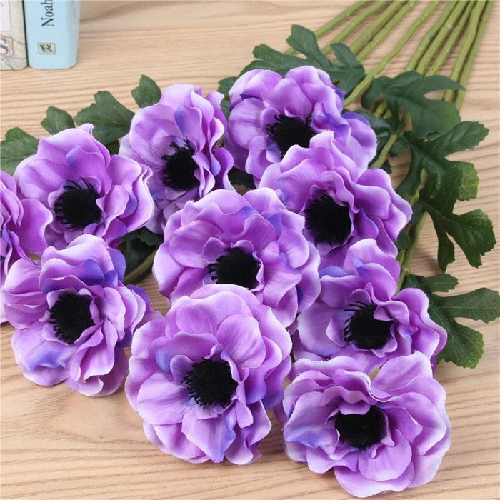Lifelike Silk Anemone Floral Arrangement Set - 15-Piece Elegance Collection for Home and Events