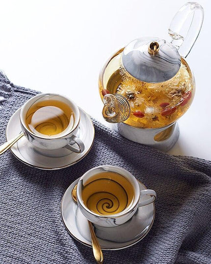 Luxurious Marbled Porcelain Tea Set for Sophisticated Tea Experiences