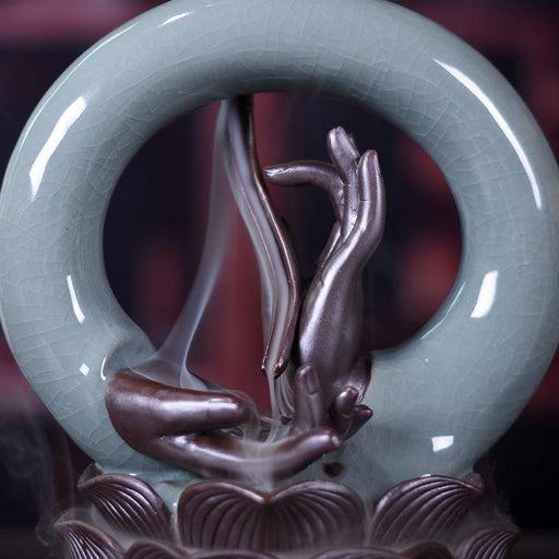 Ceramic Buddha Hand Backflow Incense Burner with Waterfall Effect