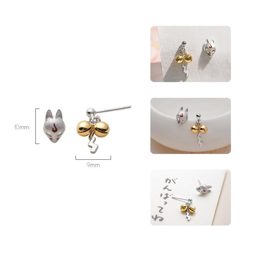 Fox Earrings with Golden Bell - Elegant S925 Silver Handmade for Women