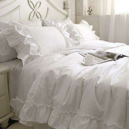 Elegant White Lace Ruffle 4-Piece Bedding Collection for Full, Queen, and King Beds