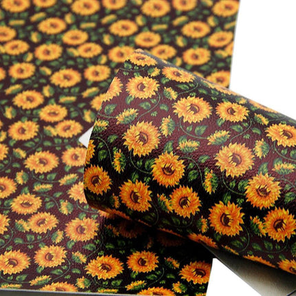 Elegant Floral Print Synthetic Leather Crafting Fabric - 20*33cm Premium Quality for Creative Projects