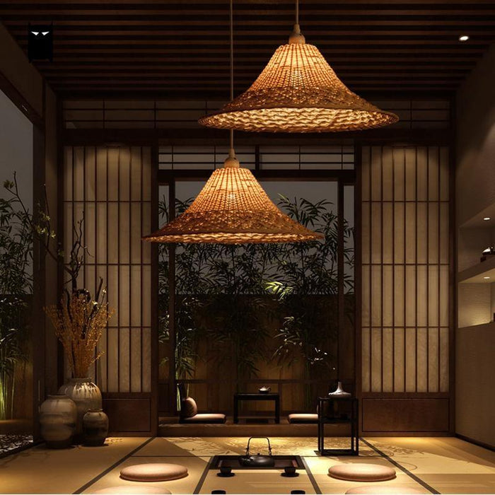Rattan Pendant Light Fixture with Japanese Tatami Design - Elevate Your Dining Space