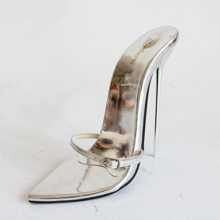 Metallic High Heel Sandals with Buckle Straps - Women's 18cm Glam Shoes for Nightlife