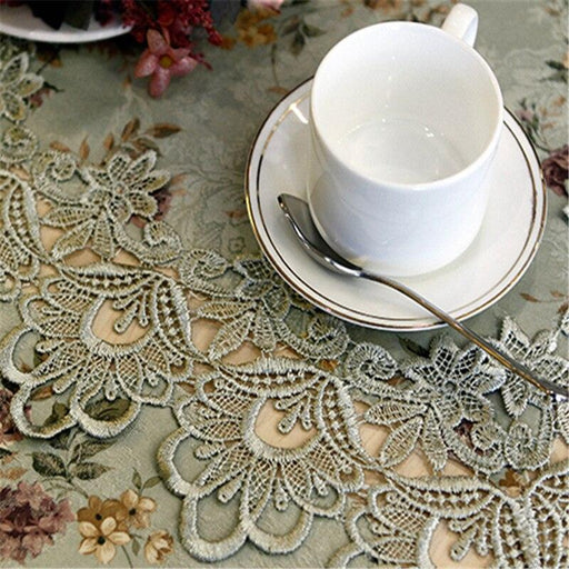 Rustic Floral Lace Crochet Tablecloth Set with Designer Embroidery - Elegant Table Décor Choice