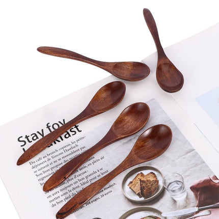 Elegant 5-Piece Japanese Wooden Spoon Set for Gourmet Dining