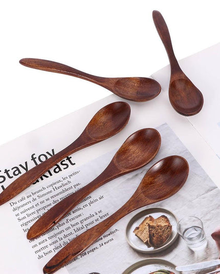 Elegant 5-Piece Japanese Wooden Spoon Set for Gourmet Dining