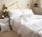 Elegant White Ruffle Lace Cotton Bedding Ensemble - Custom Sizes Available